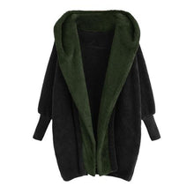 Load image into Gallery viewer, Women Coat with Hat Long Sleeves Causal Contrast Color Winter Jacket
