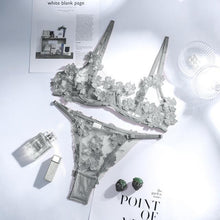 Load image into Gallery viewer, Aduloty 2-Piece Flroal Bra Set Women 13 Colors Mesh Bra Underwire + Panty Underwear Set Ladies Cut Out Sexy Lingerie Set
