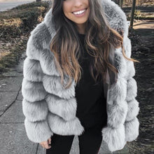 Load image into Gallery viewer, Women Ladies Fashion Faux Fur Thick Coats Mink Winter Long Sleeve Hooded Warm Jacket Outerwear
