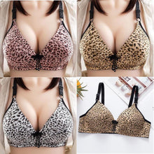Load image into Gallery viewer, Ladies Solid Color Sexy Leopard Print Glossy Breathable Bra Padded Push Up Adjustable Strap Bra
