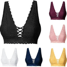 Load image into Gallery viewer, Summer V-neck Sleeveless Crop Tops Causal Women Lightweight Stretchy Floral Lace Lingeries Criss Cross Bralette Top

