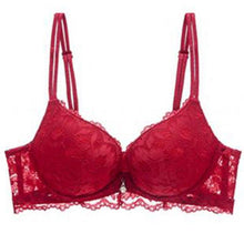 Load image into Gallery viewer, Sexy Push Up Bra Deep V Brassiere Thick Cotton Women Underwear Lace Purple Embroidery Flowers Lingerie
