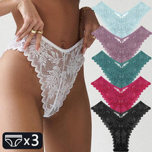 Load image into Gallery viewer, Lace Thongs 3Pcs/set Women Sexy G-string Underpants S-XL Lace Underwear Ladies Floral Panties Female Lingerie
