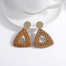 Load image into Gallery viewer, Handmade Rattan Wooden Drop Earrings for Women Bohemian Ethnic Geometric Round Waterdrop Wood Dangle Earrings Jewelry
