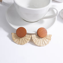Load image into Gallery viewer, Handmade Rattan Wooden Drop Earrings for Women Bohemian Ethnic Geometric Round Waterdrop Wood Dangle Earrings Jewelry

