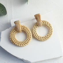 Load image into Gallery viewer, Handmade Rattan Wooden Drop Earrings for Women Bohemian Ethnic Geometric Round Waterdrop Wood Dangle Earrings Jewelry

