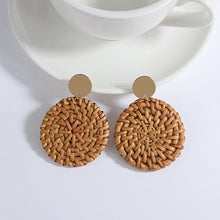 Load image into Gallery viewer, Handmade Rattan Wooden Drop Earrings for Women Bohemian Ethnic Geometric Round Waterdrop Wood Dangle Earrings Jewelry
