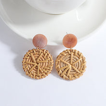 Load image into Gallery viewer, Handmade Rattan Wooden Drop Earrings for Women Bohemian Ethnic Geometric Round Waterdrop Wood Dangle Earrings Jewelry
