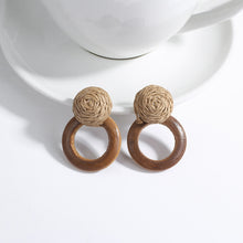 Load image into Gallery viewer, Handmade Rattan Wooden Drop Earrings for Women Bohemian Ethnic Geometric Round Waterdrop Wood Dangle Earrings Jewelry
