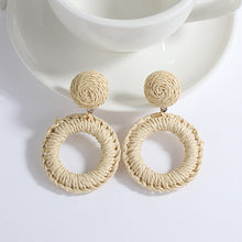 Load image into Gallery viewer, Handmade Rattan Wooden Drop Earrings for Women Bohemian Ethnic Geometric Round Waterdrop Wood Dangle Earrings Jewelry
