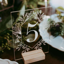 Load image into Gallery viewer, Acrylic Calligraphy Table Numbers With Wood Holder Set,Wedding Event Shower Number Sign.Personalized Modern Wedding Table Number
