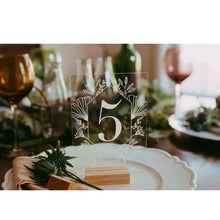 Load image into Gallery viewer, Acrylic Calligraphy Table Numbers With Wood Holder Set,Wedding Event Shower Number Sign.Personalized Modern Wedding Table Number

