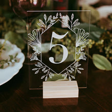 Load image into Gallery viewer, Acrylic Calligraphy Table Numbers With Wood Holder Set,Wedding Event Shower Number Sign.Personalized Modern Wedding Table Number
