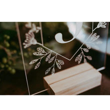 Load image into Gallery viewer, Acrylic Calligraphy Table Numbers With Wood Holder Set,Wedding Event Shower Number Sign.Personalized Modern Wedding Table Number
