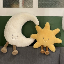 Load image into Gallery viewer, Adorable Smile Face White Moon Yellow Sun Plushie Stuffed Cute Cartoon Weather Plush Toy for Kid Bedroom Decor Sofa Throw Pillow
