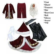 Load image into Gallery viewer, Adult Christmas Costume Sets Velvet Deluxe Santa Claus Father Cosplay Suit Fancy Dress Full Set Cosplay Christmas 9 PCS
