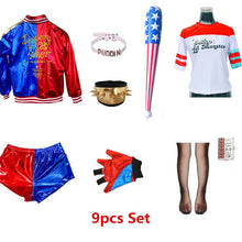 Load image into Gallery viewer, Adult Harley Cosplay Costumes Quinn Halloween T Shirt Bracer Jacket Belt With Wig New Year Party Clothes
