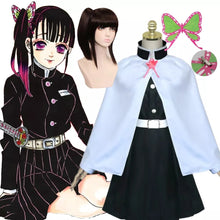 Load image into Gallery viewer, Adult Kids  Demon Slayer Kimetsu No Yaiba Woman Kimono Tsuyuri Kanao Cosplay Costume Butterfly Headdress

