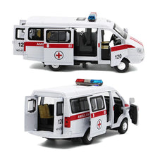 Load image into Gallery viewer, Ambulance Waggon Car Truck Pull Back Model with LED Sound Kids Toy Metal Model Construction Vehicle Toys For Gift Car Collection
