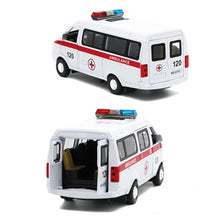 Load image into Gallery viewer, Ambulance Waggon Car Truck Pull Back Model with LED Sound Kids Toy Metal Model Construction Vehicle Toys For Gift Car Collection
