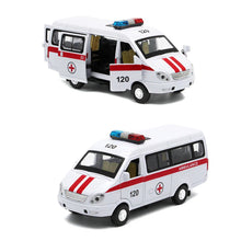 Load image into Gallery viewer, Ambulance Waggon Car Truck Pull Back Model with LED Sound Kids Toy Metal Model Construction Vehicle Toys For Gift Car Collection
