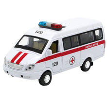 Load image into Gallery viewer, Ambulance Waggon Car Truck Pull Back Model with LED Sound Kids Toy Metal Model Construction Vehicle Toys For Gift Car Collection
