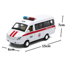 Load image into Gallery viewer, Ambulance Waggon Car Truck Pull Back Model with LED Sound Kids Toy Metal Model Construction Vehicle Toys For Gift Car Collection
