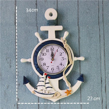 Load image into Gallery viewer, Anchor Clock Beach Sea Theme Nautical Ship Wheel Rudder Steering Wheel Decor Wall Hanging Decoration
