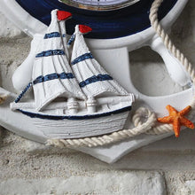 Load image into Gallery viewer, Anchor Clock Beach Sea Theme Nautical Ship Wheel Rudder Steering Wheel Decor Wall Hanging Decoration
