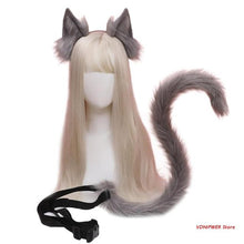 Load image into Gallery viewer, Cosplay Props Cat Ears and Tail Set Plush Furry Animal Ears Hairhoop Carnival Party Costume Fancy Dress Xmas
