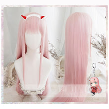 Load image into Gallery viewer, Anime DARLING in the FRANXX 02 Cosplay Wigs Zero Two Wigs 100cm Long Pink Synthetic Hair Perucas Cosplay Wig + Wig Cap+Hairclip
