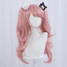 Load image into Gallery viewer, Anime Danganronpa Enoshima Junko Cosplay Wig Pink Long Wavy With Ponytail Clip White Black Bear Hairpins Girl Gift

