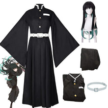 Load image into Gallery viewer, Demon Slayer Kimetsu No Yaiba Cosplay Costumes Tokitou Muichirou Black Skirt Adult Child Halloween Costume Wig Suit

