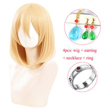 Load image into Gallery viewer, Anime Howl's Moving Castle Wizard Howl  Cosplay Short Blonde Yellow Hair Wig Cosplay Ring Earring Wig Necklace + a wig cap
