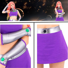 Load image into Gallery viewer, Starfire Cosplay Costume Women Halloween Carnival Cos Uniform Suit Crop top+Skirt+Stockings+Oversleeves.
