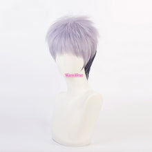Load image into Gallery viewer, Anime Tokyo Revengers Cosplay Wig With Earrings Takashi Mitsuya Cosplay Short Gray Purple Ombre Wig Cosplay Hair Wig + a wig cap
