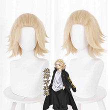 Load image into Gallery viewer, Anime Tokyo Revengers Manjiro Sano Cosplay Wig Light Blond Layered Hair Heat Resistant Synthetic Cosplay Wigs + Wig Cap
