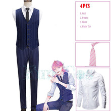 Load image into Gallery viewer, Tokyo Revengers Sanzu Haruchiyo Akashi Cosplay Costume Wig Earrings Blue Stripes Vest Pants Shirt Pink Tie Tenjiku Uniform
