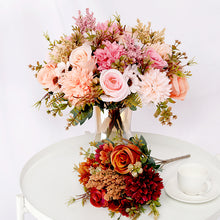 Load image into Gallery viewer, Artificial Flowers Rose lavender Hydrangea Daisy Autumn Hybrid Bouquet for Home Wedding Christmas Decor Fall Silk Fake Flower
