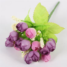 Load image into Gallery viewer, Autumn 15 Heads/Bouquet Small Bud Roses Bract Silk Artificial Flower DIY Wedding Home Christmas Decor Floral Gifts Photo Props

