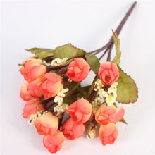 Load image into Gallery viewer, Autumn 15 Heads/Bouquet Small Bud Roses Bract Silk Artificial Flower DIY Wedding Home Christmas Decor Floral Gifts Photo Props
