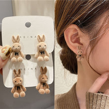 Load image into Gallery viewer, Bear Earrings For Women Girls 2023 Fashion Korea Silver Needle Autumn And Winter Earrings Cute Flocking rabbit Ear Studs Jewelry
