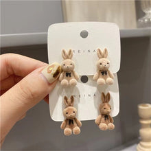 Load image into Gallery viewer, Bear Earrings For Women Girls 2023 Fashion Korea Silver Needle Autumn And Winter Earrings Cute Flocking rabbit Ear Studs Jewelry
