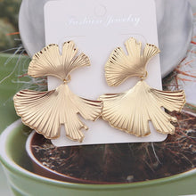Load image into Gallery viewer, Bohemian Geometric Gold Color Ginkgo biloba Leaf Shape Drop Earrings for Women Statement Earring Jewelry Accessories Punk
