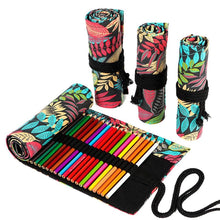 Load image into Gallery viewer, Pencil Case Tree Leaf 12/24/36/48/72 Holes Canvas Roll Pen Curtain Makeup Wrap Holder
