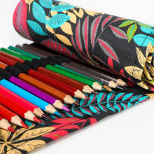 Load image into Gallery viewer, Pencil Case Tree Leaf 12/24/36/48/72 Holes Canvas Roll Pen Curtain Makeup Wrap Holder

