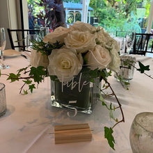 Load image into Gallery viewer, Wedding Table Numbers With Holders Clear Acrylic Calligraphy Wedding Signage Clear Wood Table Number Stand-
