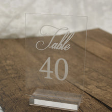 Load image into Gallery viewer, Wedding Table Numbers With Holders Clear Acrylic Calligraphy Wedding Signage Clear Wood Table Number Stand-
