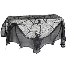 Load image into Gallery viewer, Halloween Decorative Bats Curtains Black Lace Spider Web Holiday Stove Towel Lampshade Fireplace Cloth Decor for Spooky Festival
