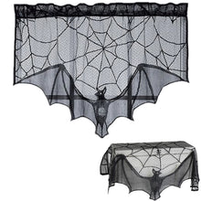 Load image into Gallery viewer, Halloween Decorative Bats Curtains Black Lace Spider Web Holiday Stove Towel Lampshade Fireplace Cloth Decor for Spooky Festival
